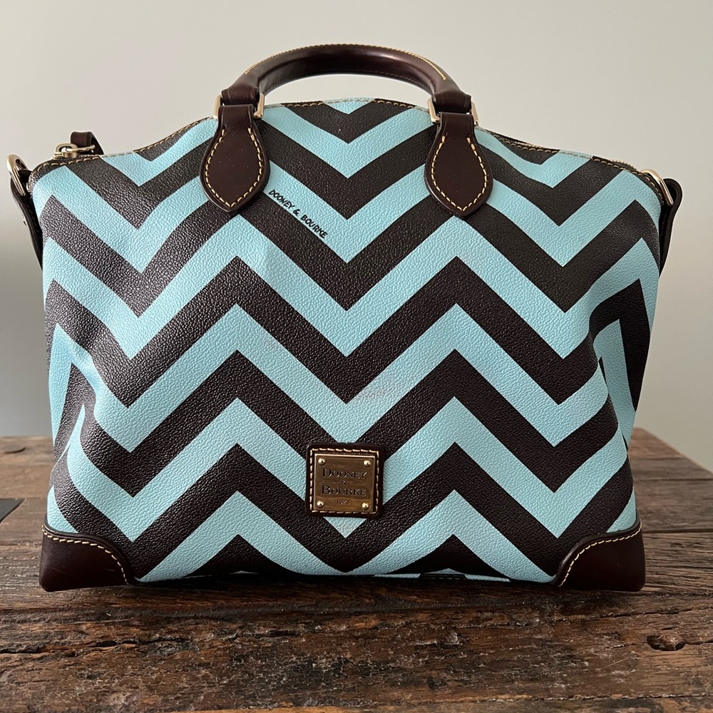 Dooney & Bourke Brown and Blue Chevron Duffel Bag